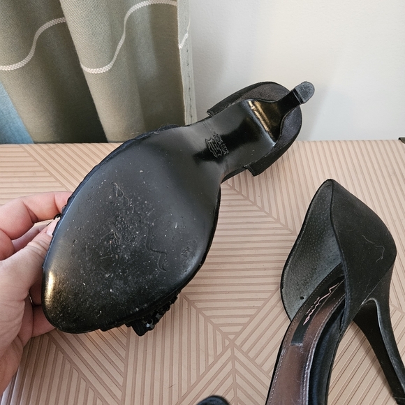 Nina Heels Elegant Black Bow Jeweled Open Toe Neutral Cocktail Prom Party Guest - Picture 7 of 9